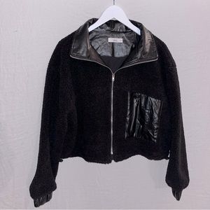 Black Talulah zip up fleece and faux leather jacket